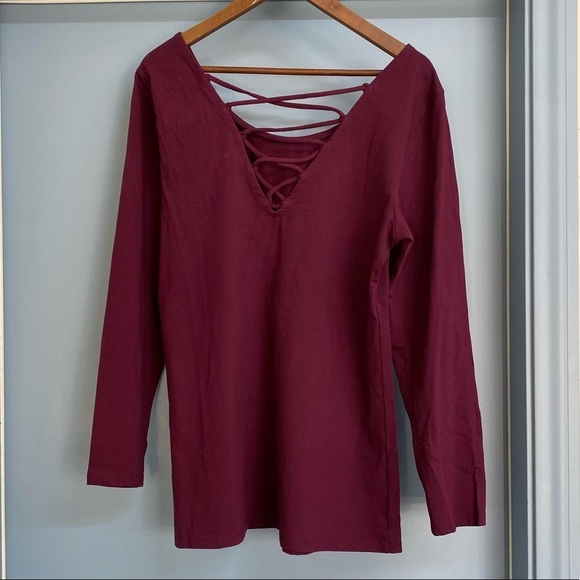 Torrid Maroon 3/4 Sleeve Top with Criss Cross Back Detail, 2X - Picture 1 of 4